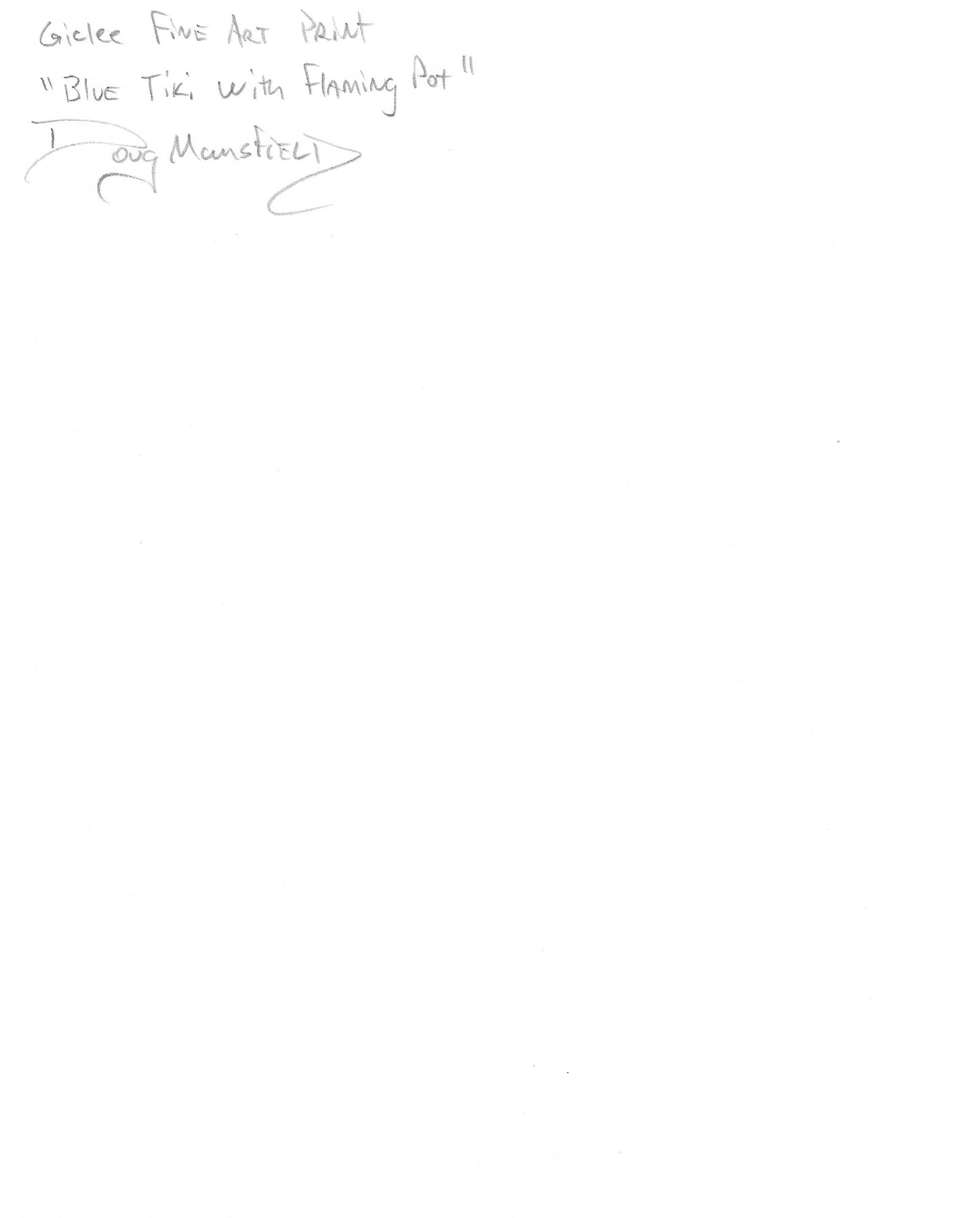 "Blue Tiki With Flaming Pot" 8"x10" Giclee Fine Art Print FRAMED