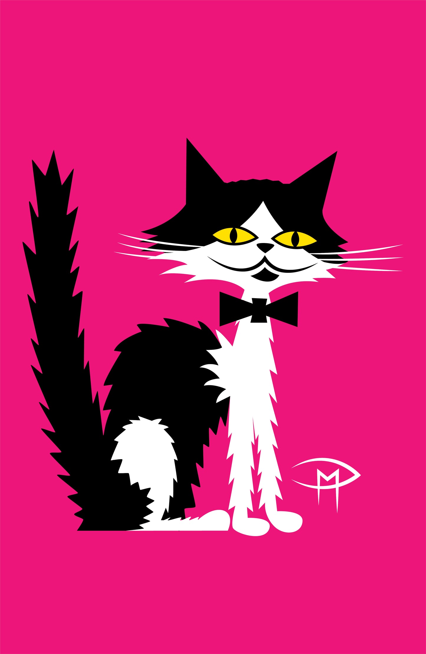 Black And White Cat With Bow Tie Poster