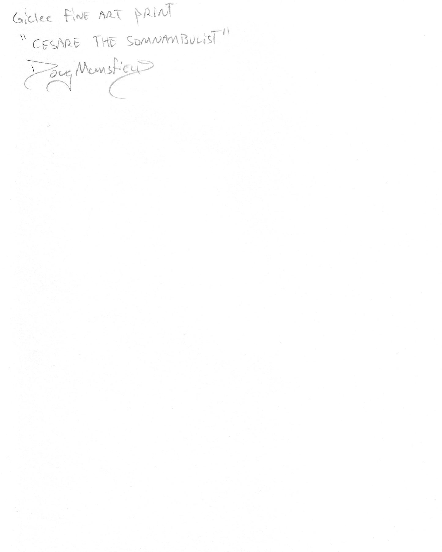 "Cesare The Somnambulist" 8"x10" Giclee Fine Art Print