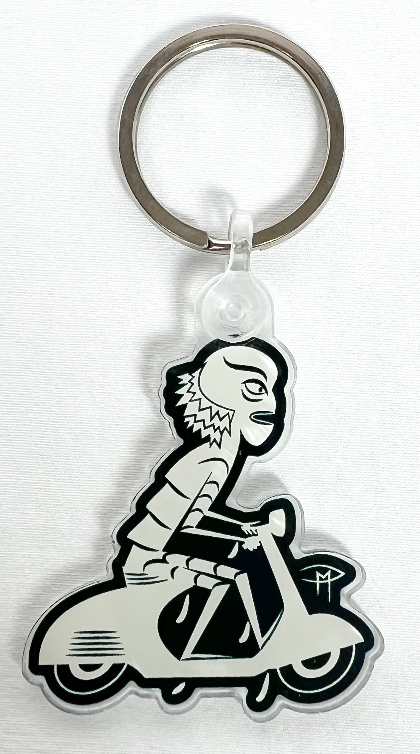 Creature On A Vespa White Keychain