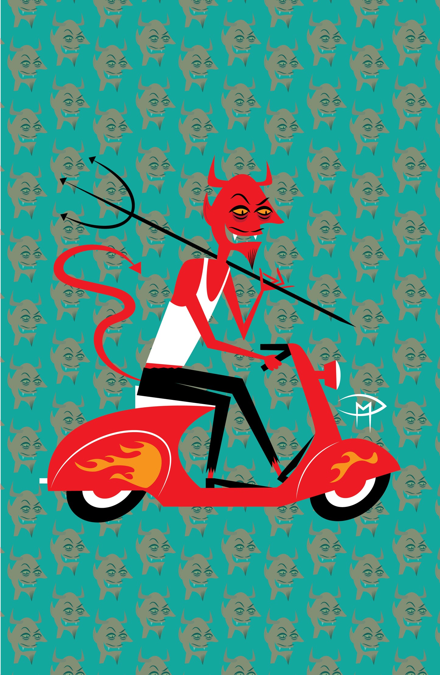 Devil On A Vespa Pattern Poster