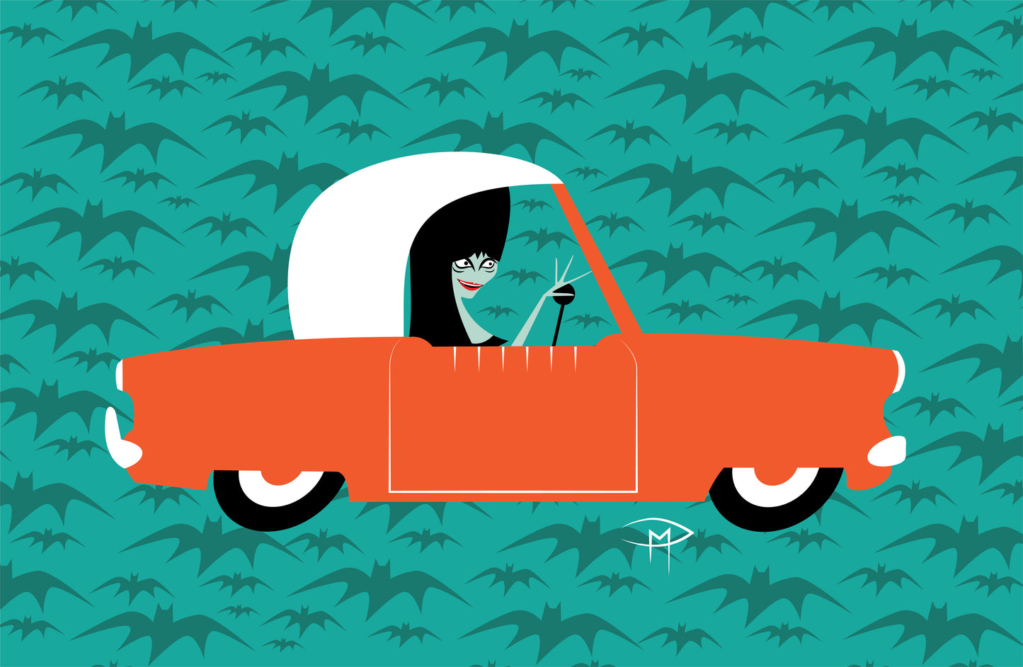 Elvira In A Met Bat Pattern Poster