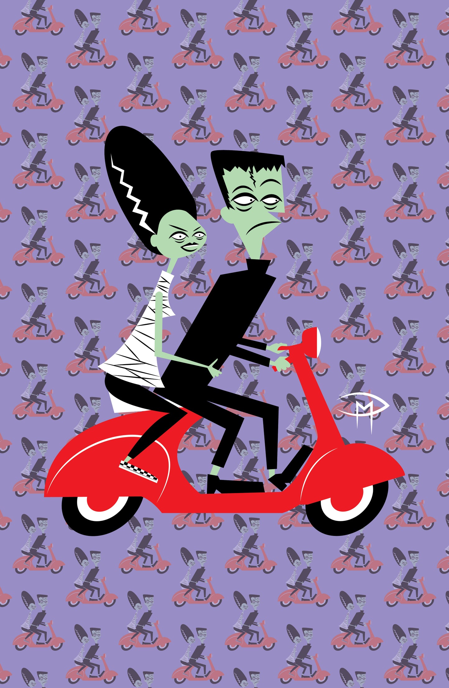 Frankie And Bride On A Vespa Pattern Poster