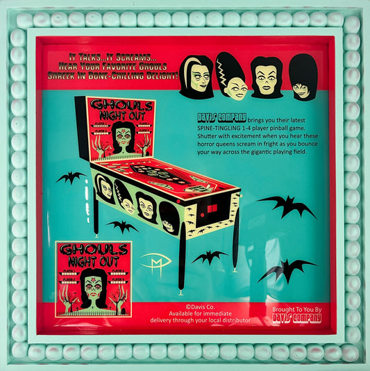 Ghouls Night Out Pinball Ad Square Frame Resin Plaque