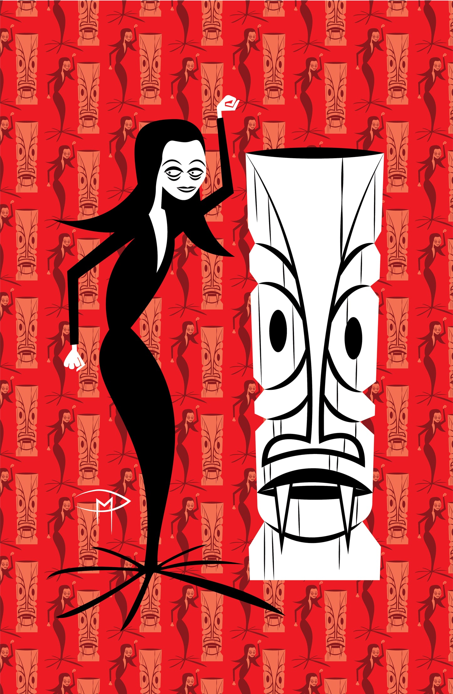 Morticia Tiki Ghool Pattern Poster