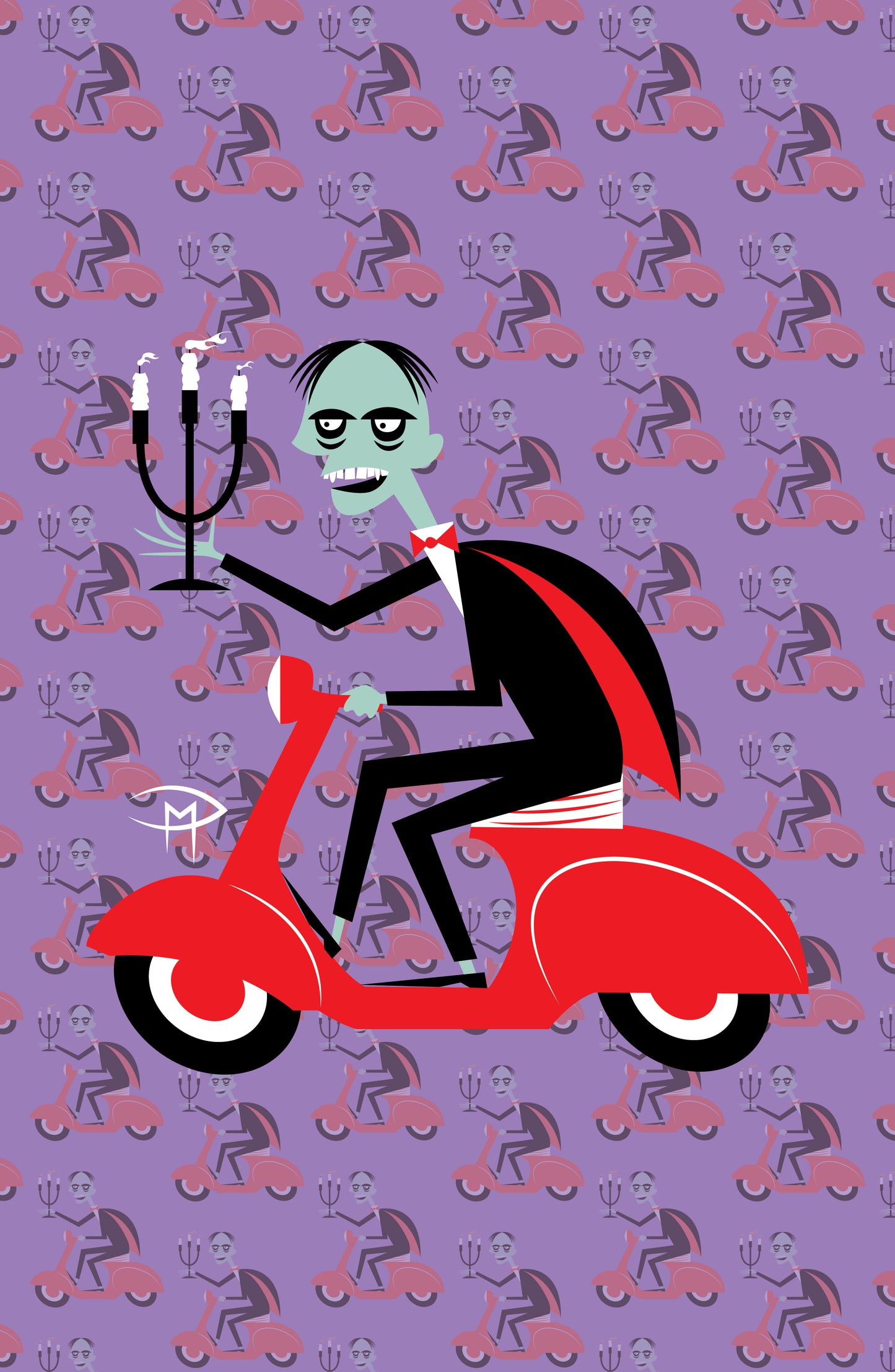 Phantom On A Vespa Pattern Poster