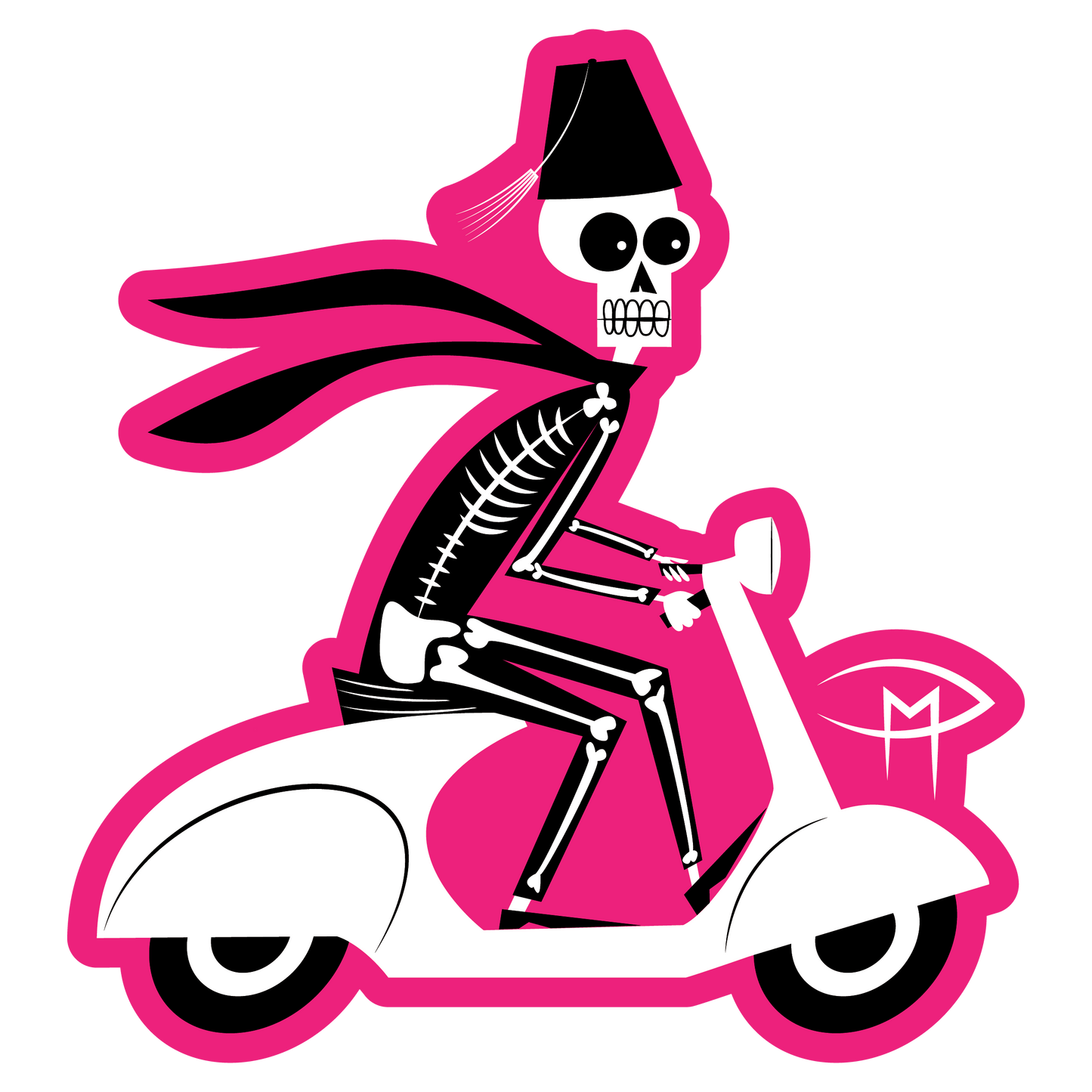 Skele On A Vespa With Fez Sticker Large 6"