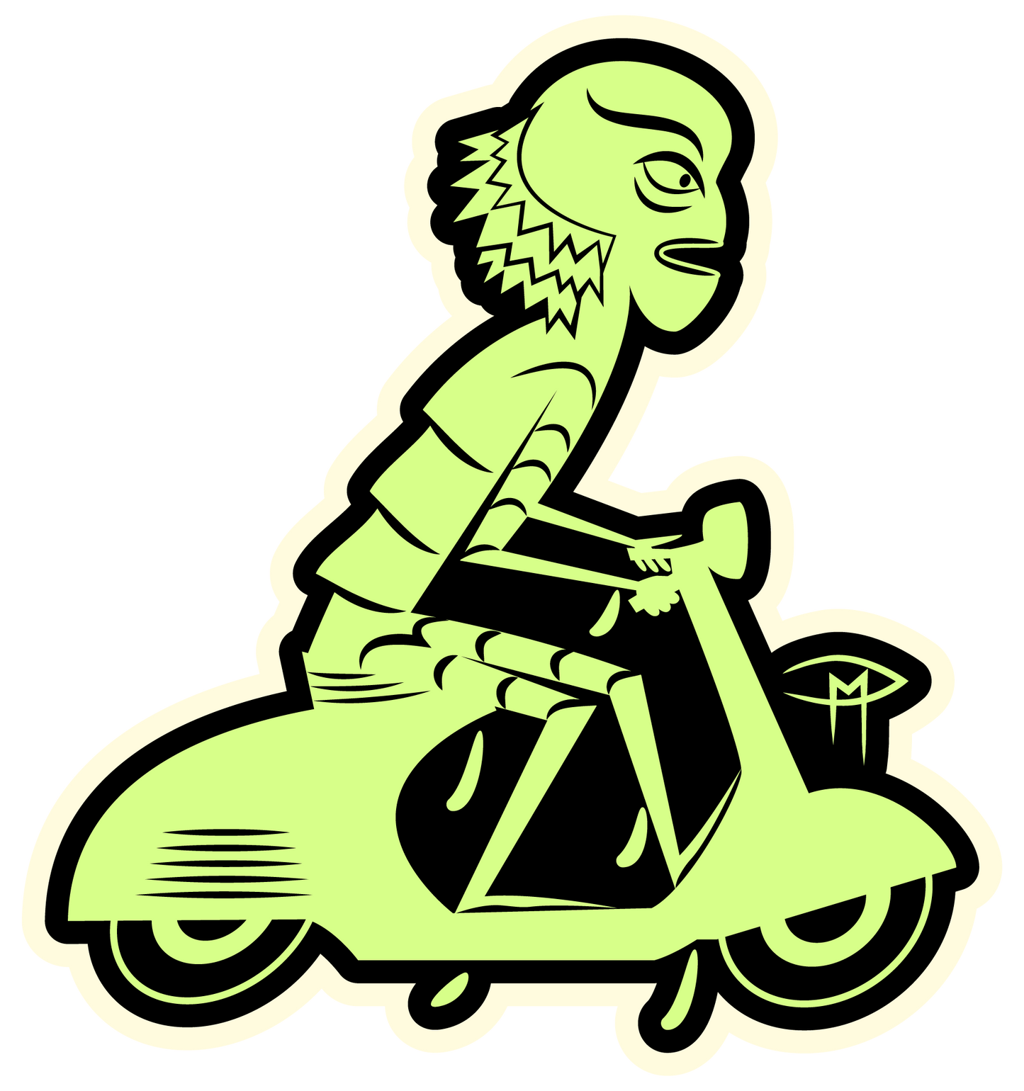 Creature On A Vespa GLOW IN THE DARK Sticker Large 5"