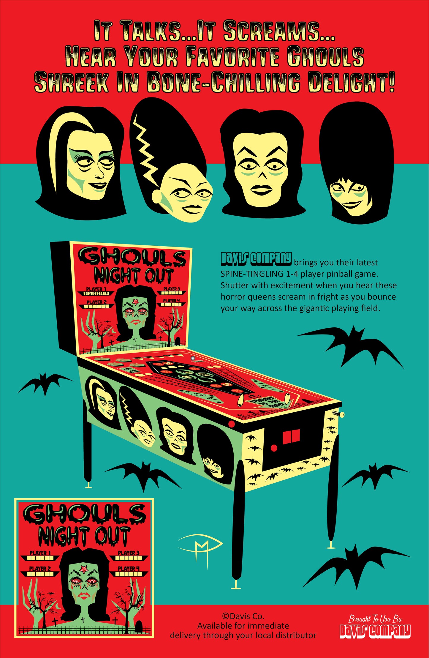 Ghoul's Night Out Pinball Ad Poster