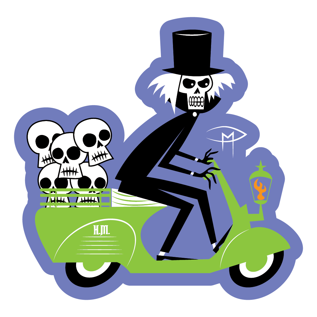 Hatbox Ghost With Skulls On A Vespa Sticker