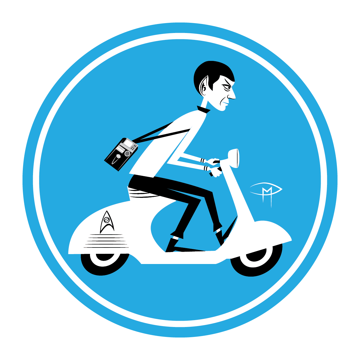 Spock On A Vespa Round Sticker