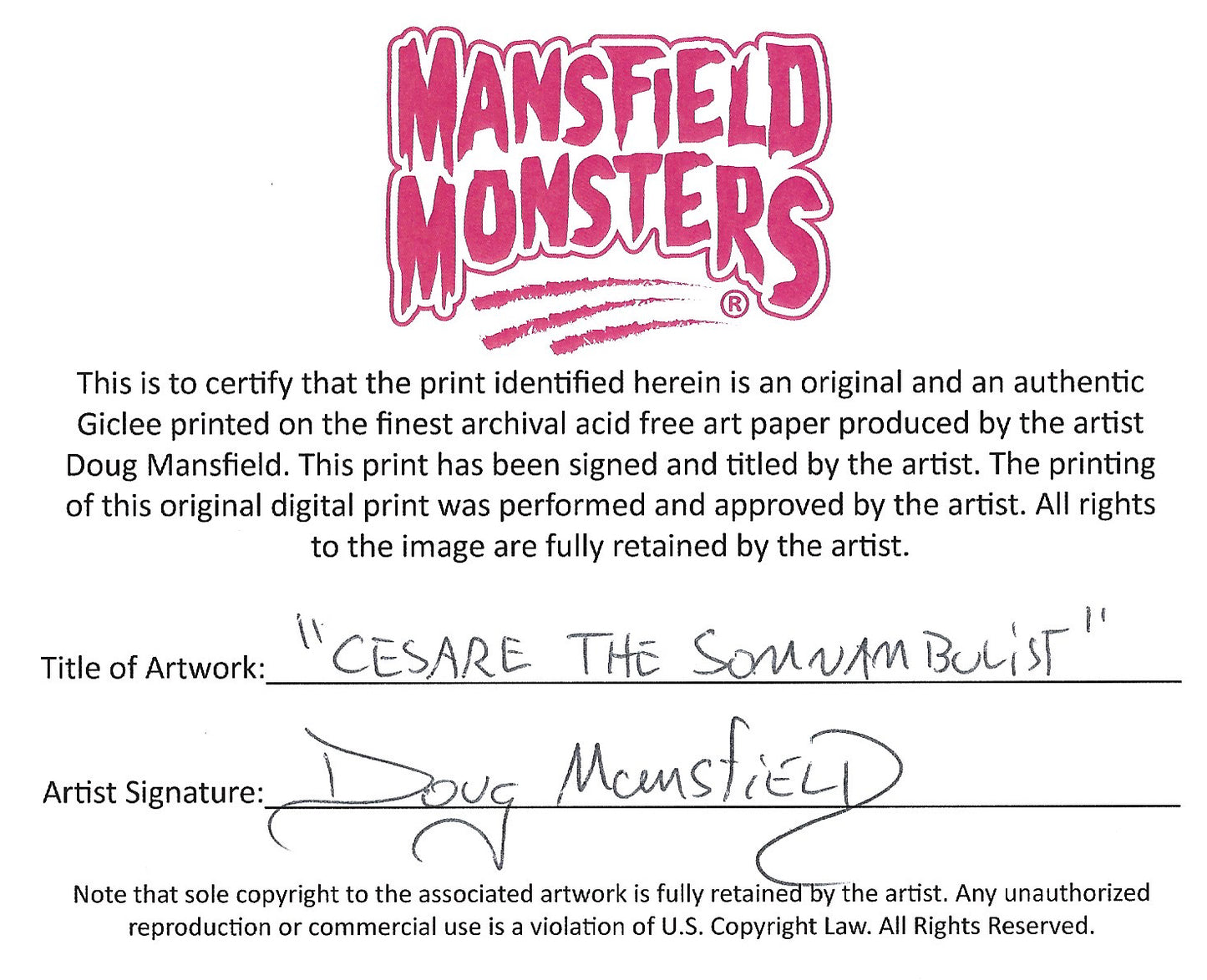 "Cesare The Somnambulist" 8"x10" Giclee Fine Art Print