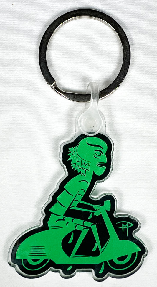 Creature On A Vespa Green Keychain