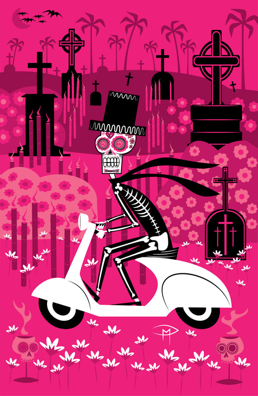 Dia De los Muertos Vespa Poster