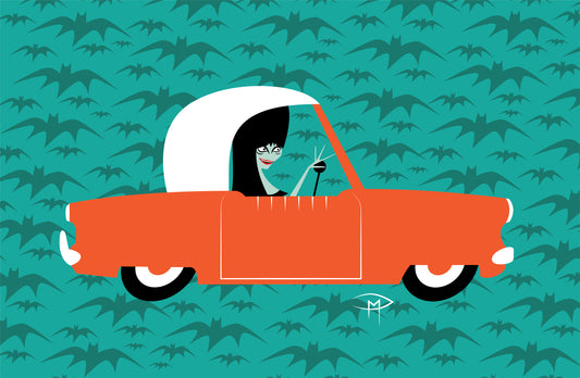 Elvira In A Met Bat Pattern Poster