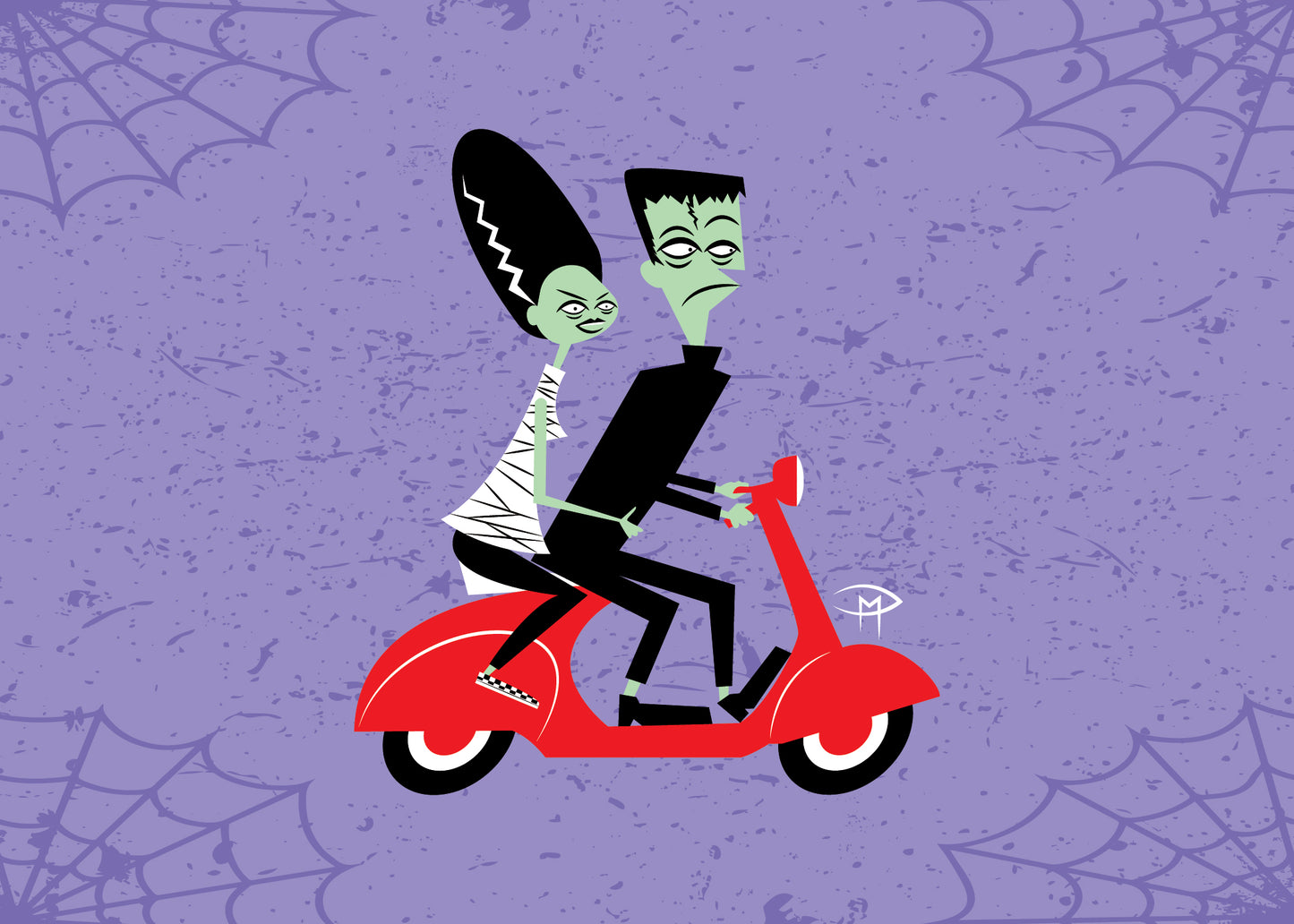 "Frankie And Bride On A Vespa Spider Web" 5"x7" Giclee Fine Art Print