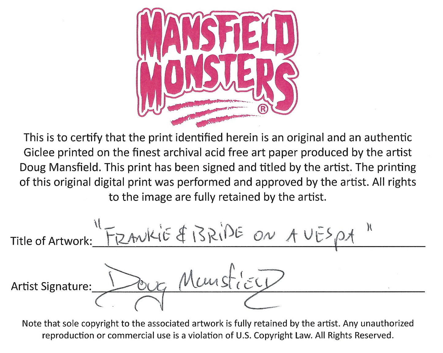 "Frankie And Bride On A Vespa Spider Web" 5"x7" Giclee Fine Art Print