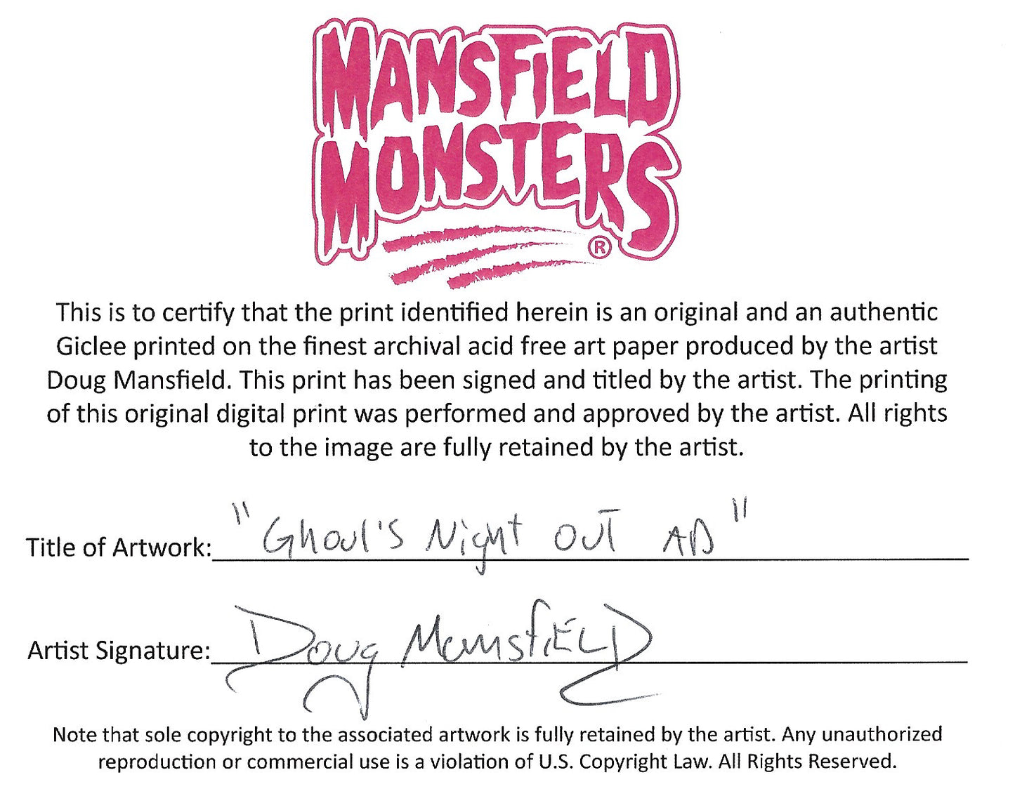 "Ghouls Night Out Ad" 8"x10" Giclee Fine Art Print