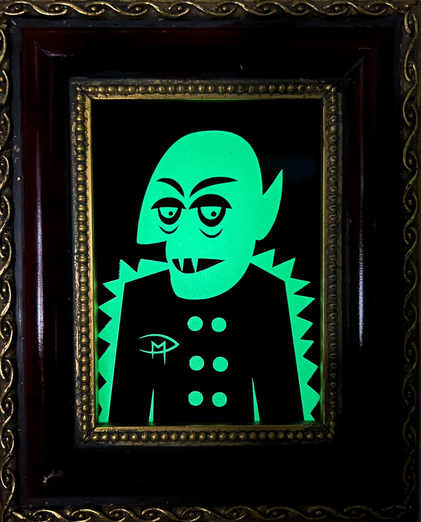 Nosferatu Glow In The Dark 5x7  Mounted On Masonite Red Border Frame