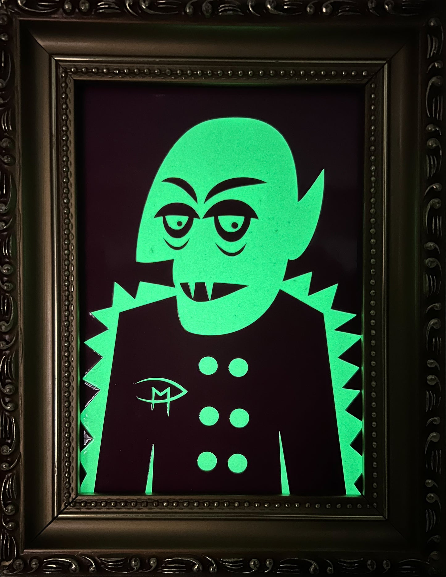 Nosferatu Glow In The Dark 5x7  Mounted On Masonite Gold Frame