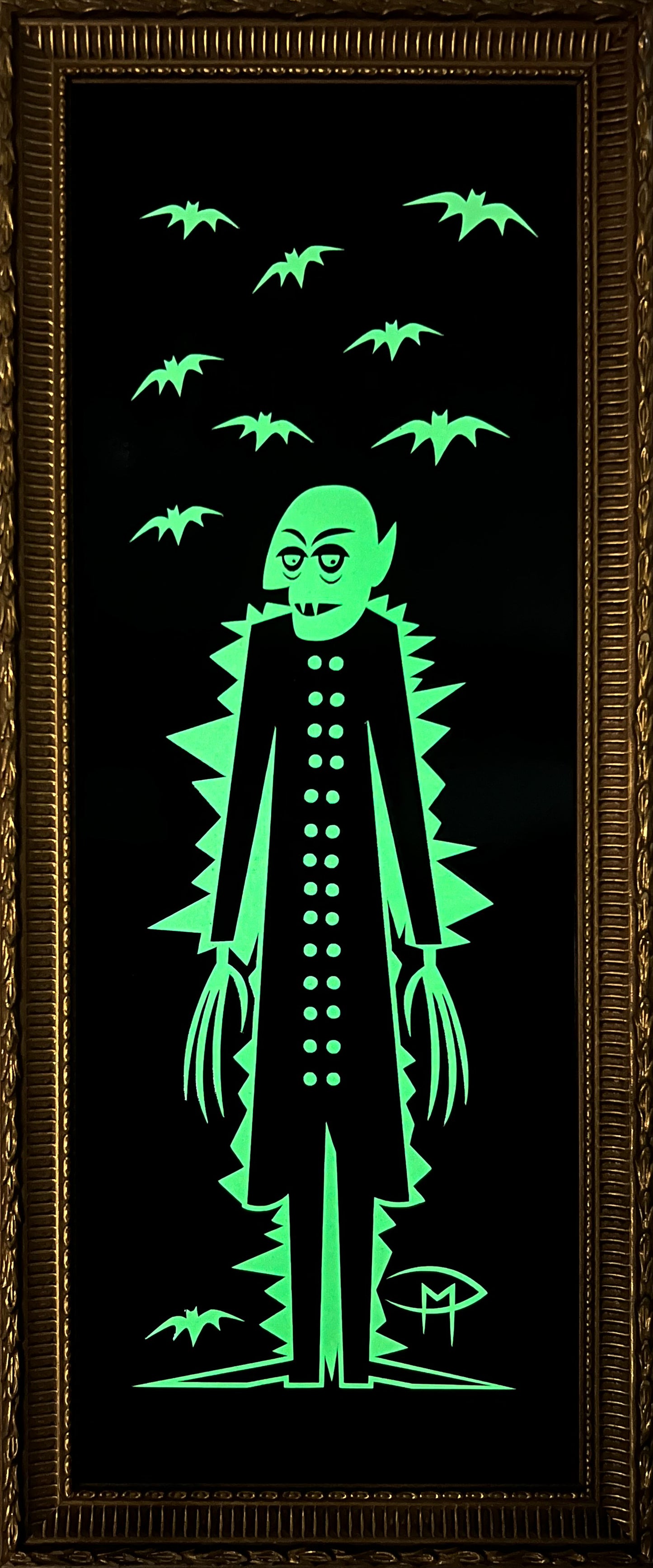 Nosferatu Glow In The Dark Mounted On Masonite Gold Frame