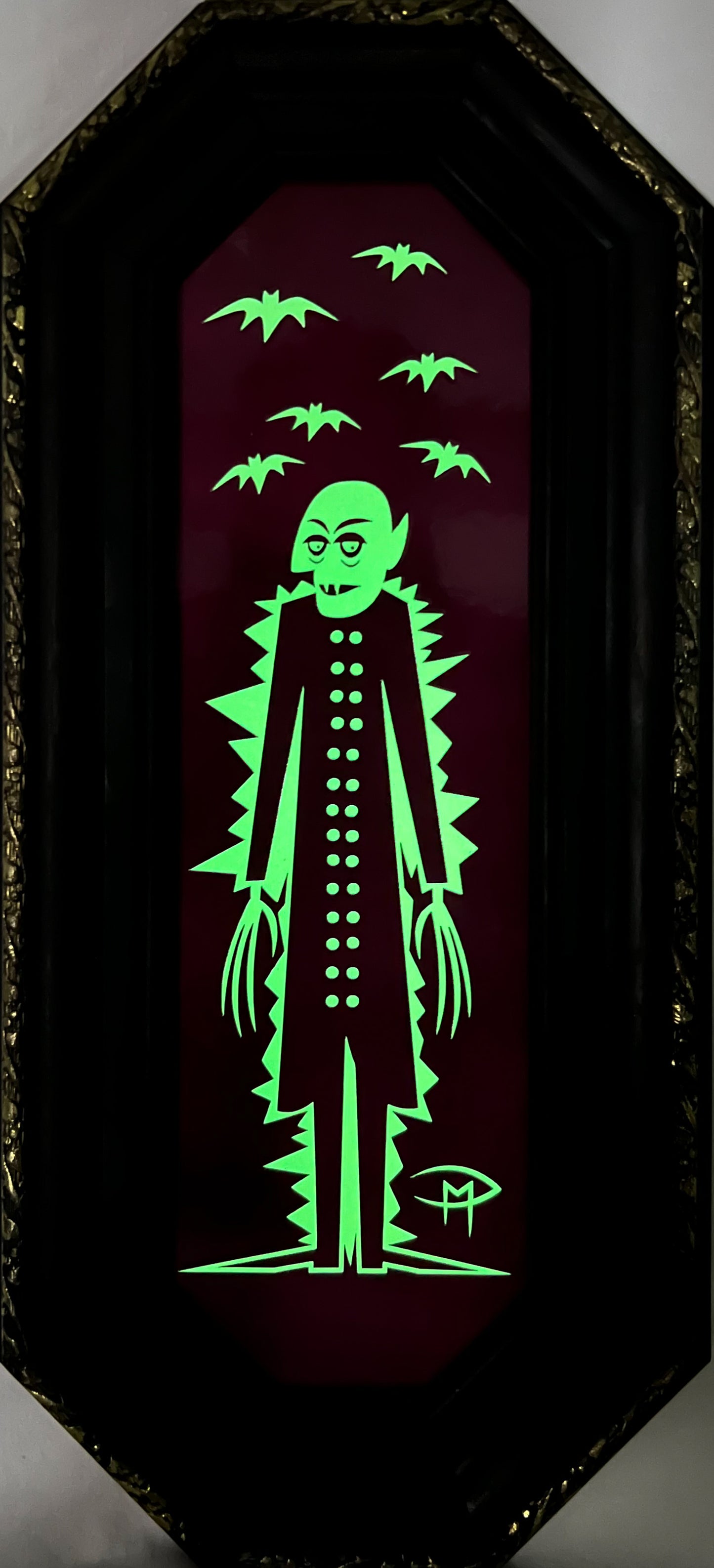 Nosferatu Glow In The Dark Mounted On Masonite Octagon Frame