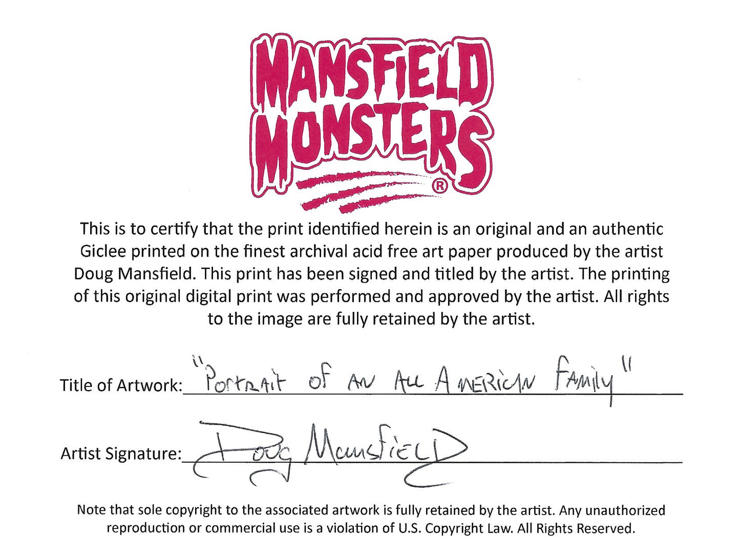 "Portrait Of An All American Family" 5"x7" Giclee Fine Art Print