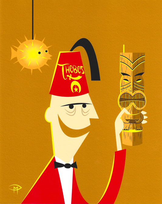 "Shriner With Tiki Drink" 8"x10" Giclee Fine Art Print