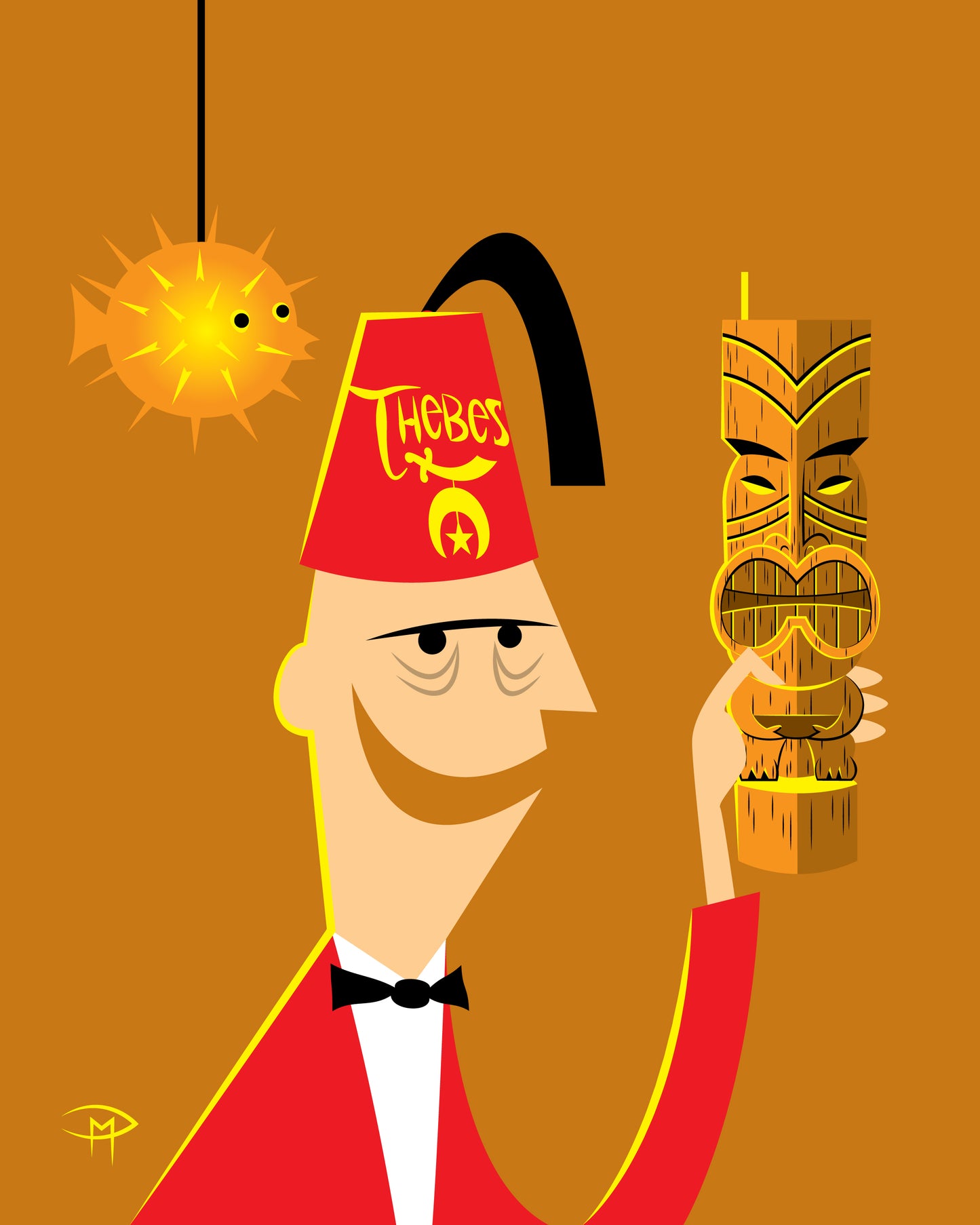 "Shriner With Tiki Drink" 8"x10" Giclee Fine Art Print