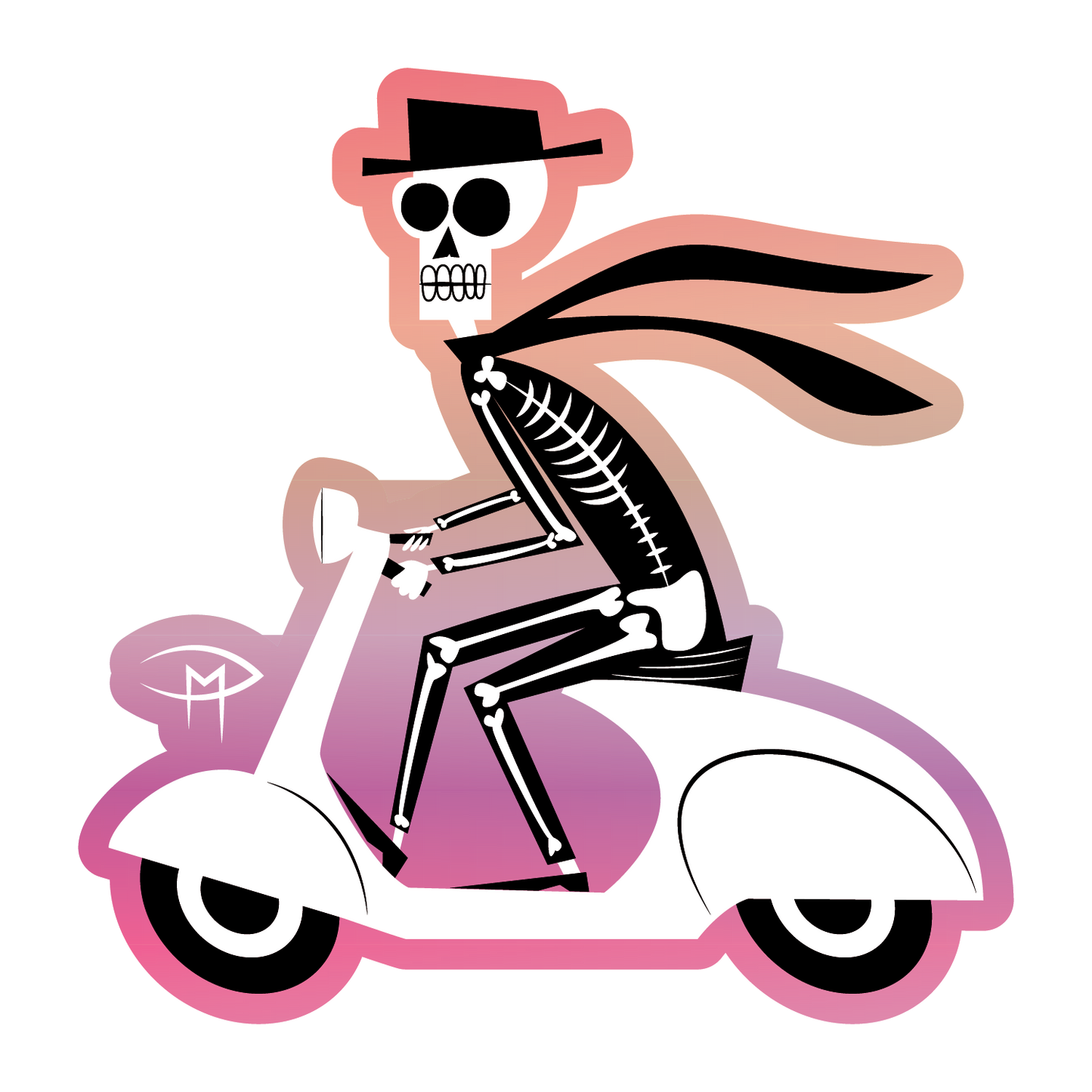 Skele On A Vespa Holographic Background Sticker