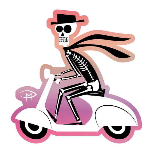 Skele On A Vespa Holographic Background Sticker