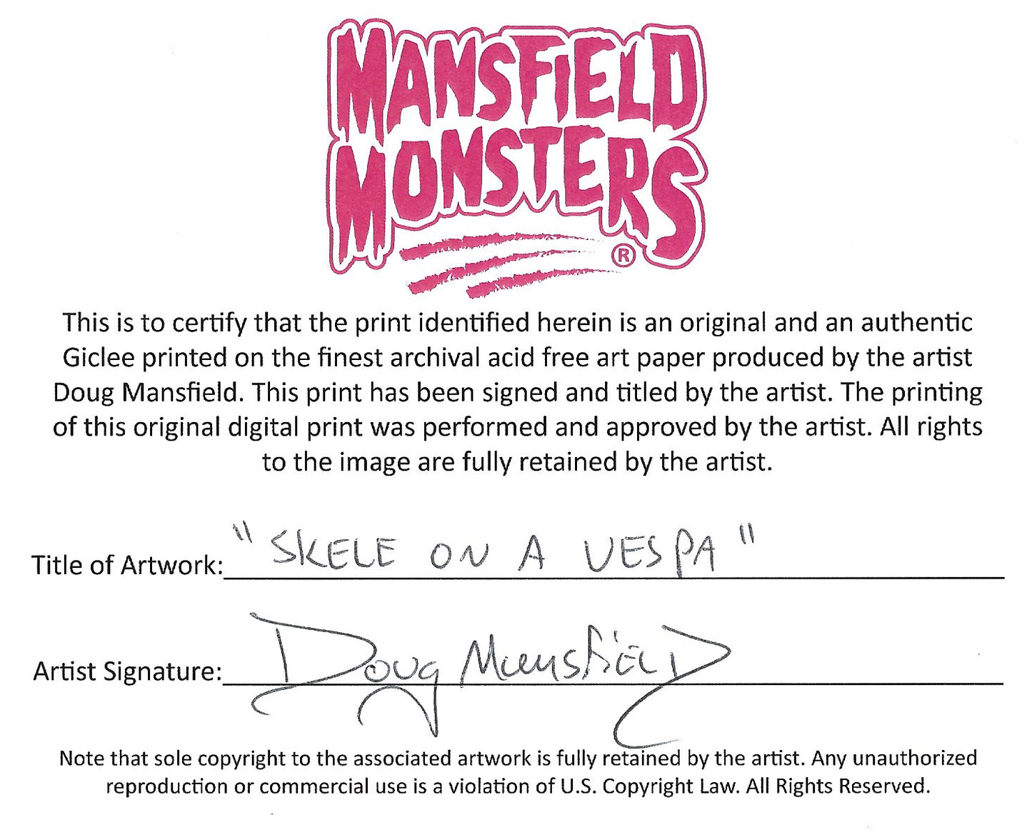 "Skele On A Vespa Spider Web" 5"x7" Giclee Fine Art Print