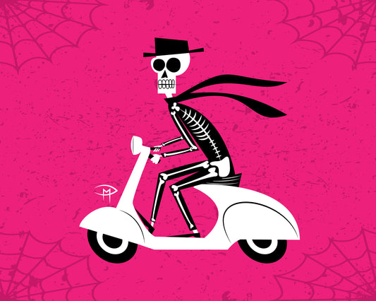 "Skele On A Vespa Spider Web" 8"x10" Giclee Fine Art Print