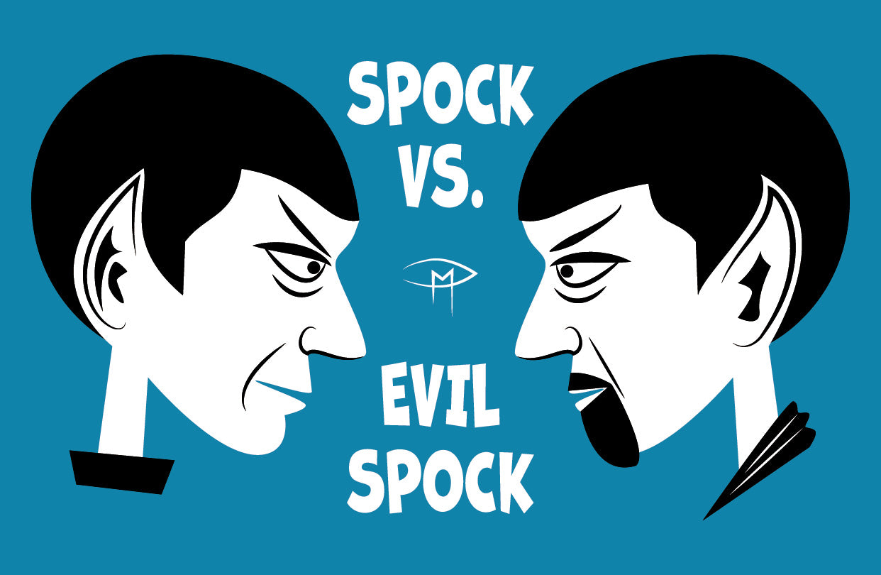 Spock Vs. Evil Spock Blue Poster