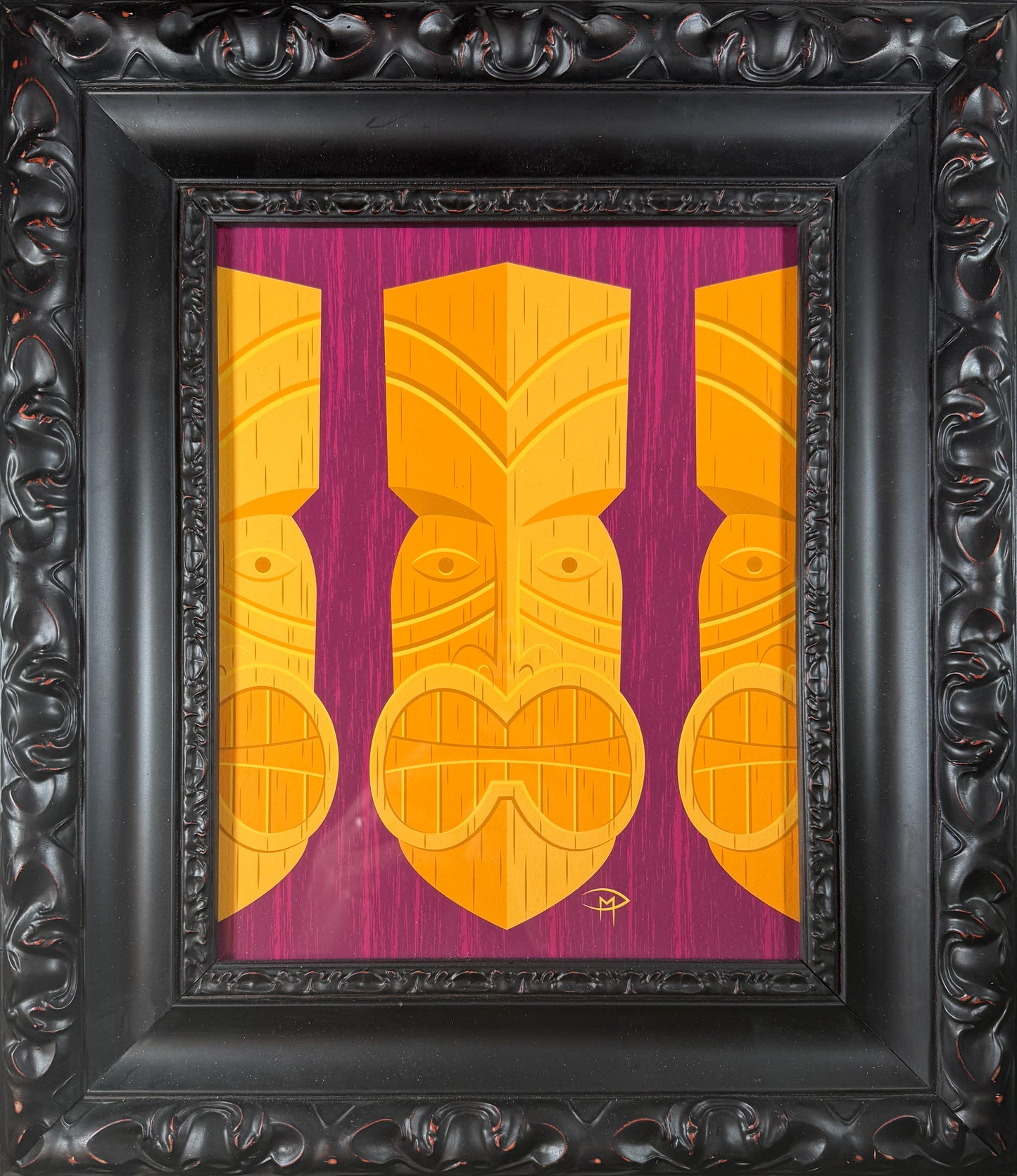 "Tiki Mask Repeat Pattern" 8"x10" Giclee Fine Art Print FRAMED