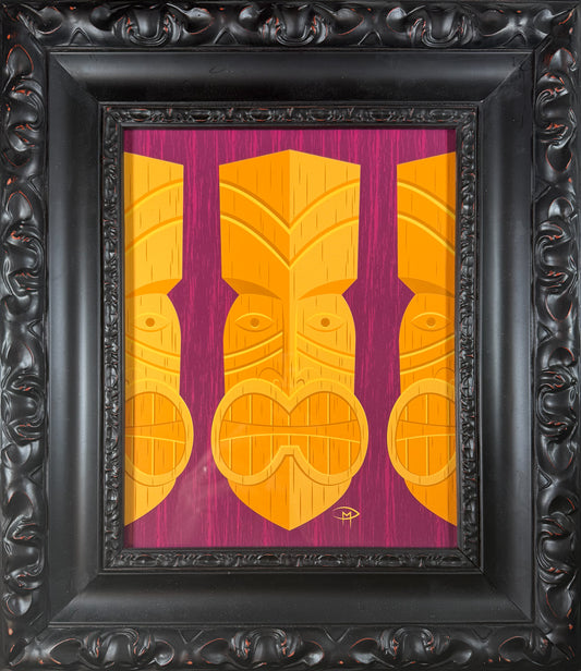 "Tiki Mask Repeat Pattern" 8"x10" Giclee Fine Art Print FRAMED