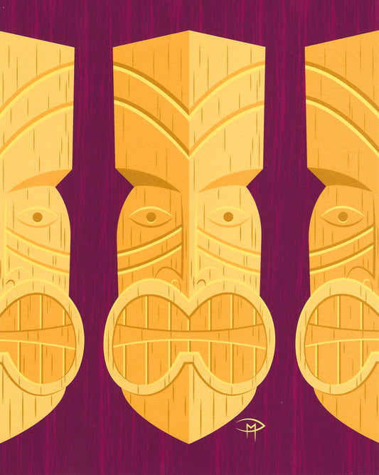 "Tiki Mask Repeat Pattern" 8"x10" Giclee Fine Art Print