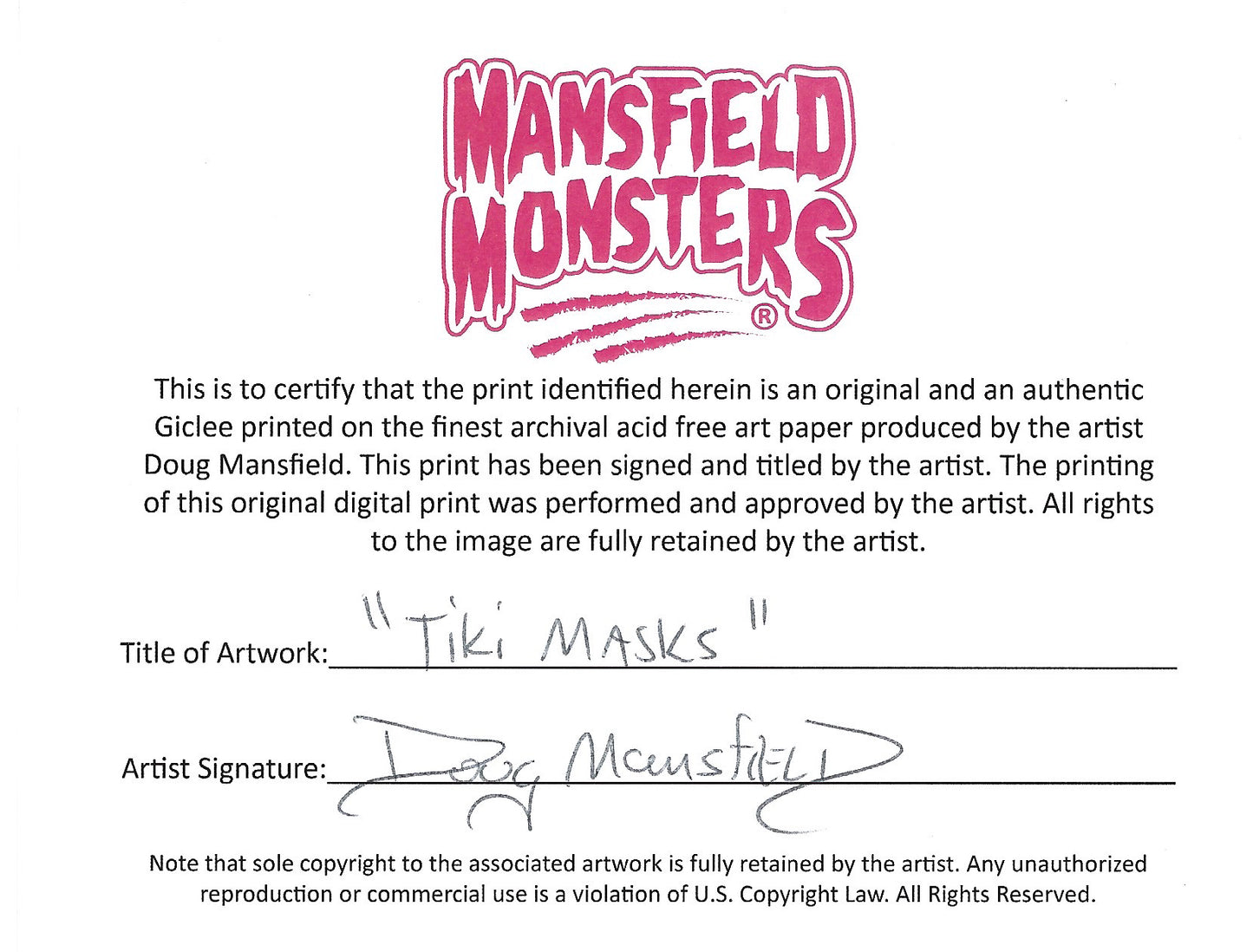 "Tiki Masks" 8"x10" Giclee Fine Art Print
