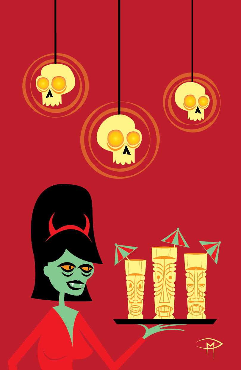 Tiki Waitress Red Poster