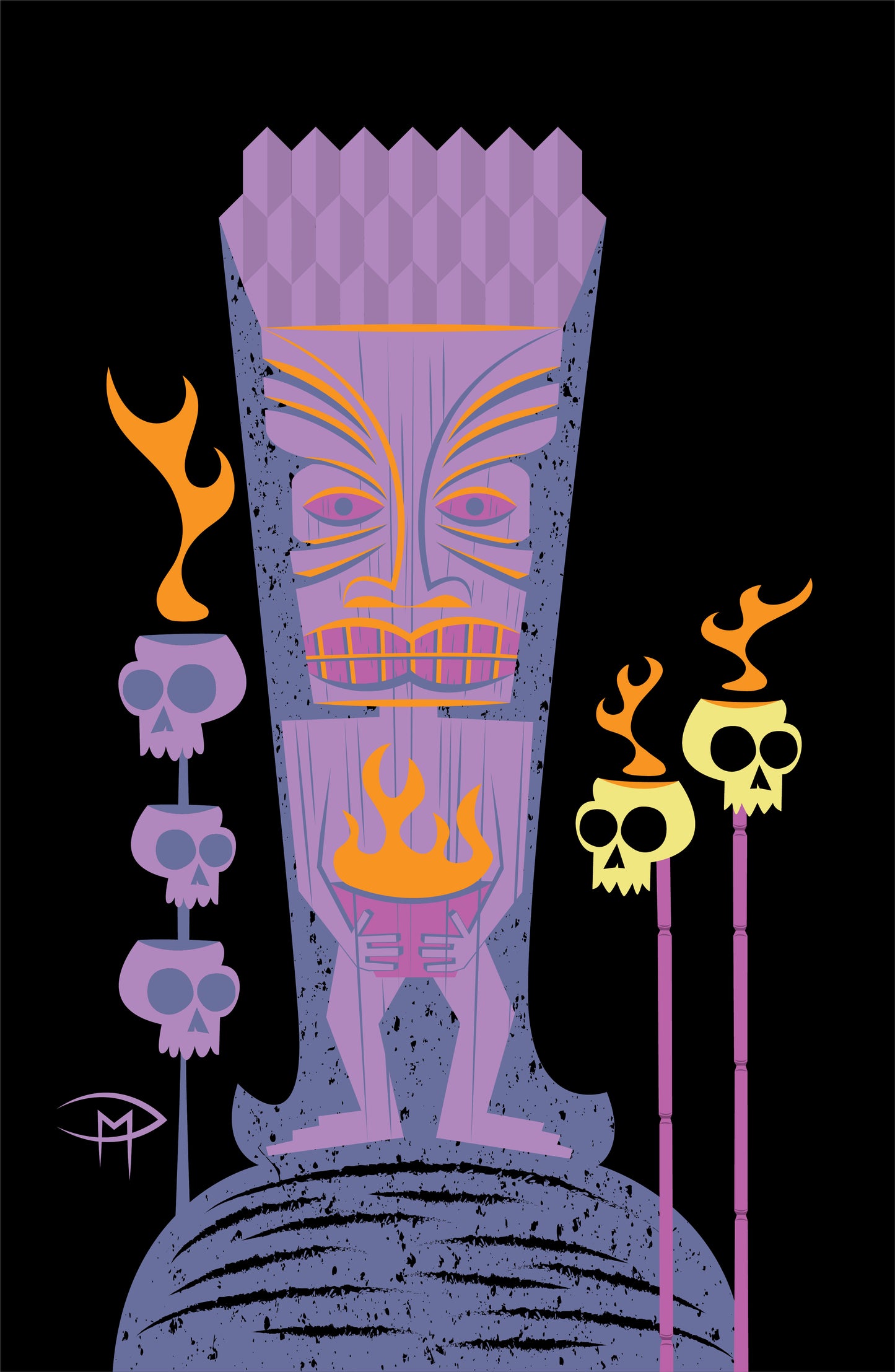 Tiki With Flaming Pot Poster