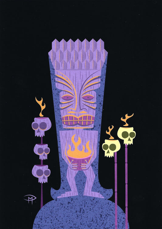 "Tiki With Flaming Pot" 5"x7" Giclee Fine Art Print