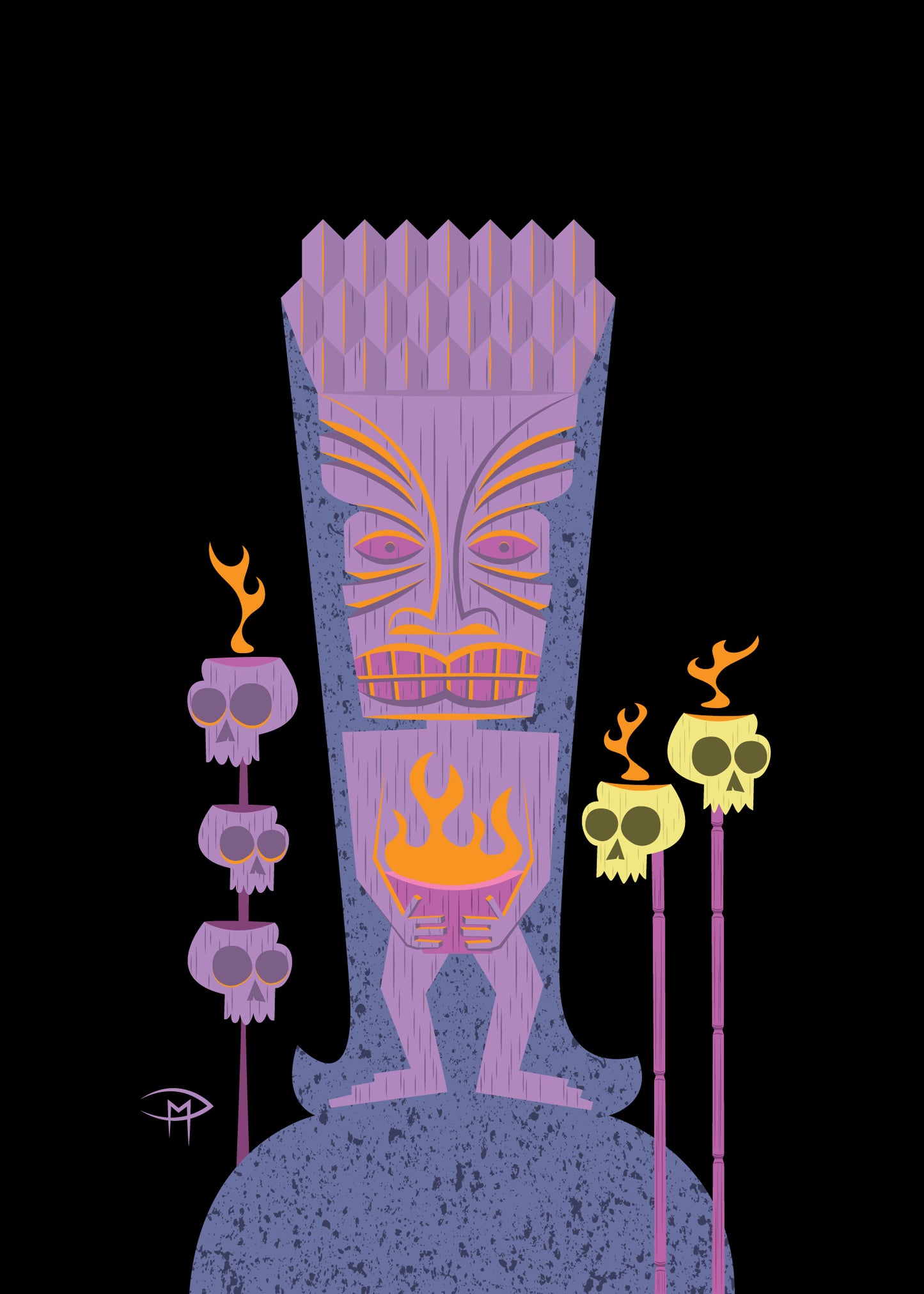 "Tiki With Flaming Pot" 5"x7" Giclee Fine Art Print
