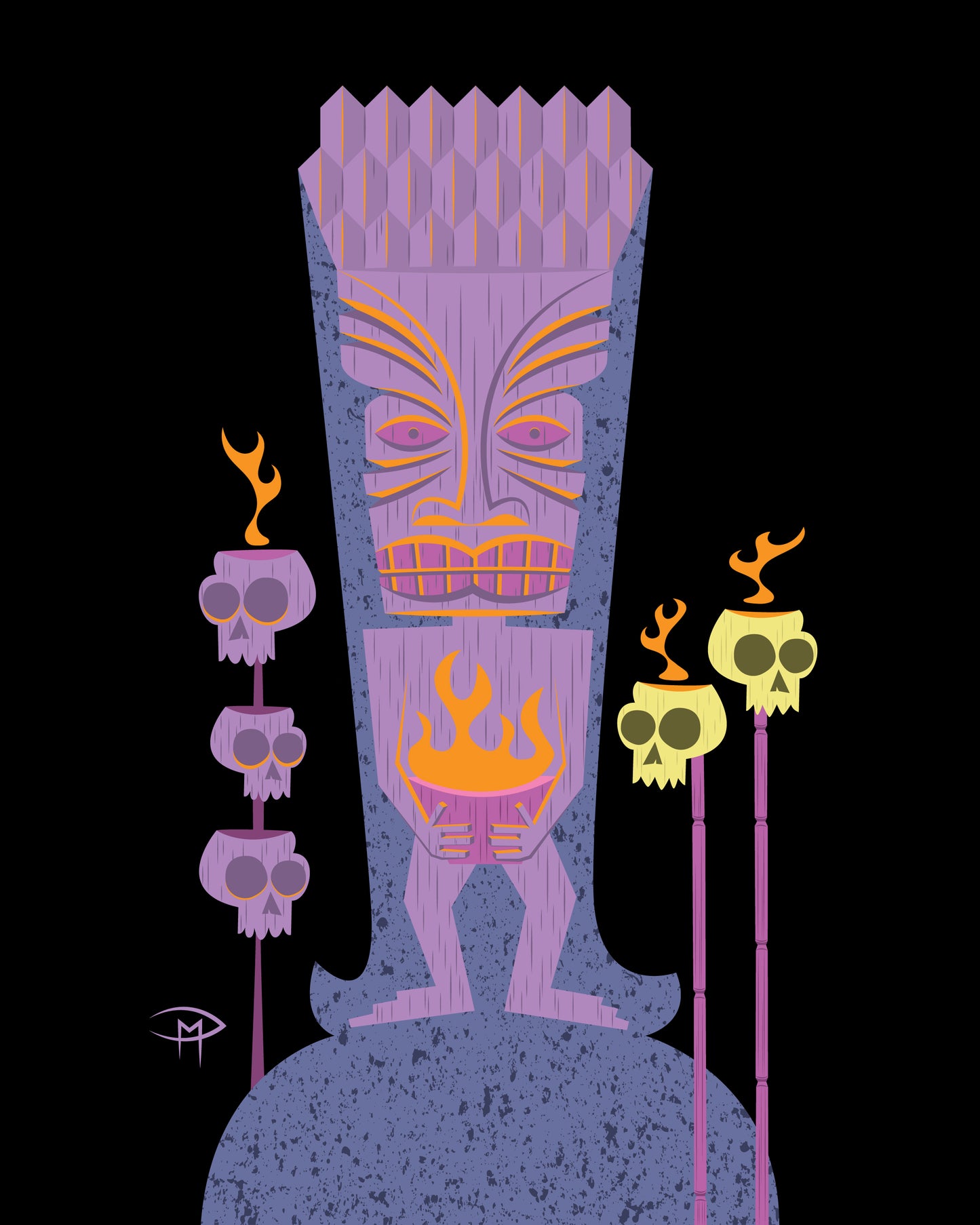"Tiki With Flaming Pot" 8"x10" Giclee Fine Art Print
