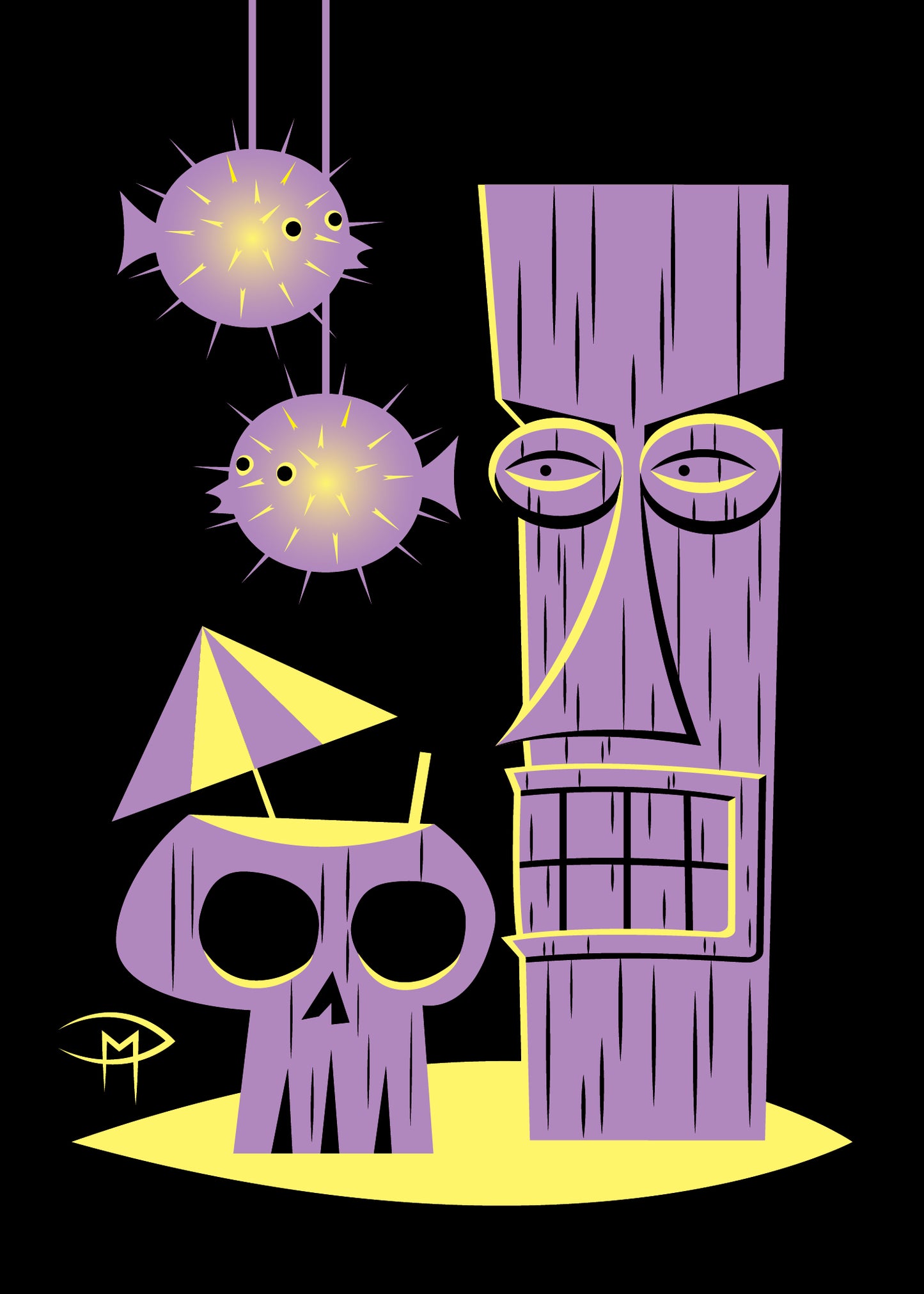 "Tiki, Fish & Drink Black" 5"x7" Giclee Fine Art Print