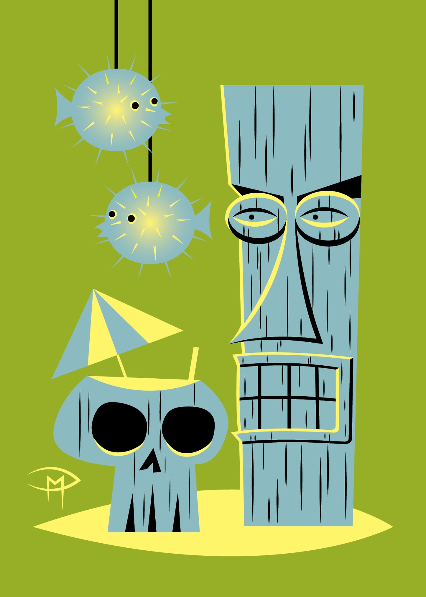 "Tiki, Fish & Drink Green" 5"x7" Giclee Fine Art Print