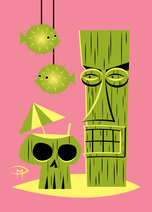 "Tiki, Fish & Drink Pink" 5"x7" Giclee Fine Art Print