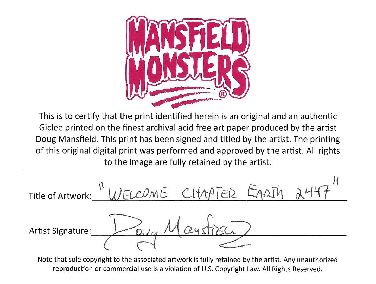 "Welcome Chapter Earth 2447" 8"x10" Giclee Fine Art Print