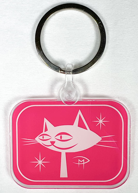 White Cat Face With Stars Keychain