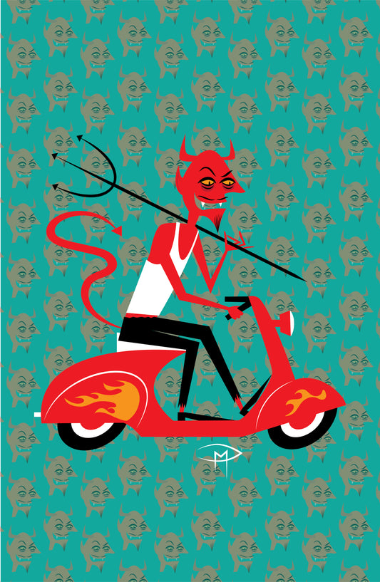 Devil On A Vespa Pattern Poster
