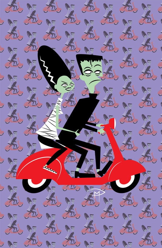 Frankie And Bride On A Vespa Pattern Poster